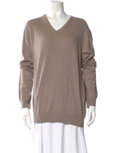Pre-owned Neiman Marcus Cashmere V-neck Sweater In Brown