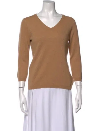 Pre-owned Neiman Marcus Cashmere V-neck Sweater In Brown