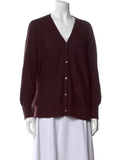 Pre-owned Neiman Marcus Cashmere V-neck Sweater In Burgundy