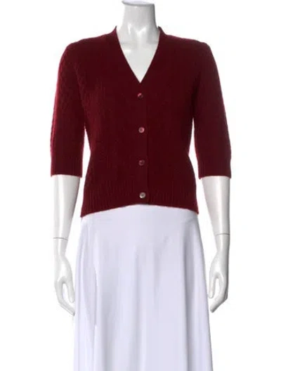 Pre-owned Neiman Marcus Cashmere V-neck Sweater In Burgundy