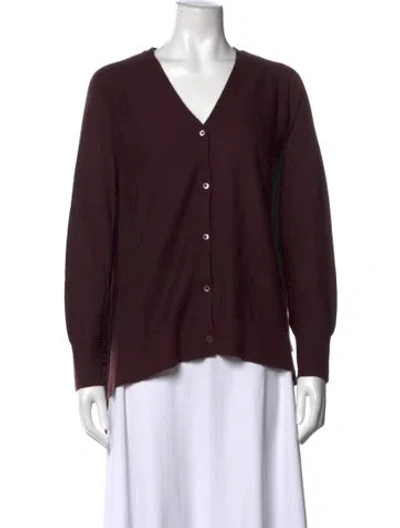 Pre-owned Neiman Marcus Cashmere V-neck Sweater In Burgundy