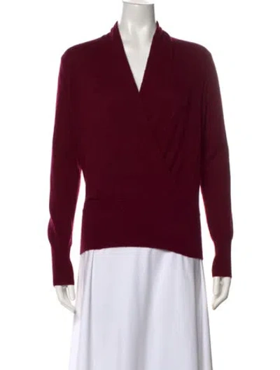 Pre-owned Neiman Marcus Cashmere V-neck Sweater In Burgundy