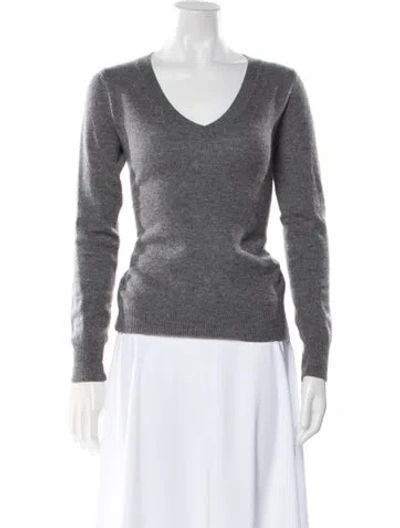 Pre-owned Neiman Marcus Cashmere V-neck Sweater In Gray