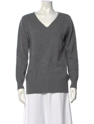 Pre-owned Neiman Marcus Cashmere V-neck Sweater In Gray