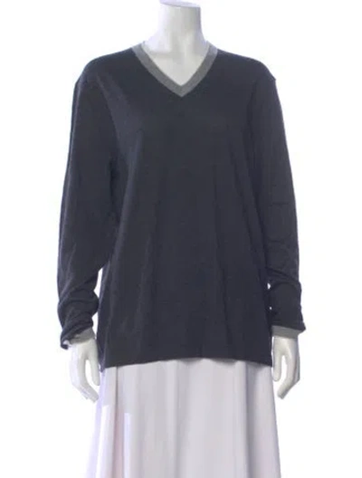 Pre-owned Neiman Marcus Cashmere V-neck Sweater In Gray