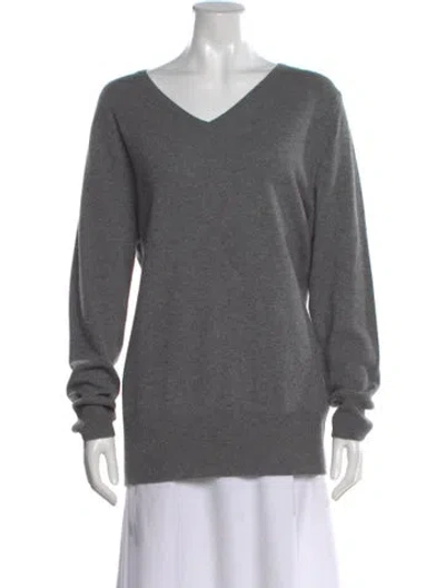 Pre-owned Neiman Marcus Cashmere V-neck Sweater In Gray