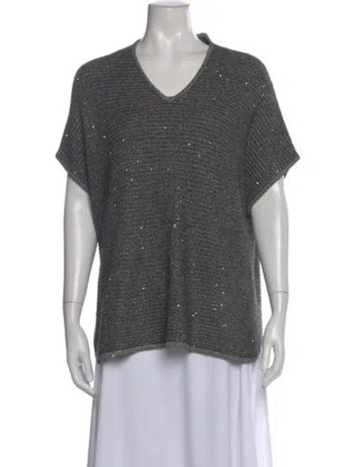 Pre-owned Neiman Marcus Cashmere V-neck Sweater In Gray
