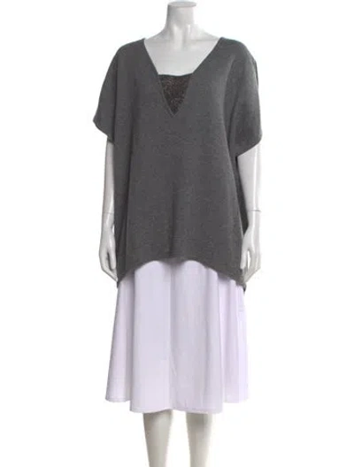 Pre-owned Neiman Marcus Cashmere V-neck Sweater In Gray