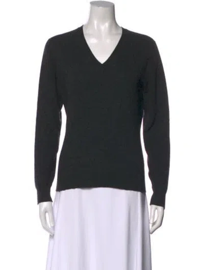 Pre-owned Neiman Marcus Cashmere V-neck Sweater In Gray
