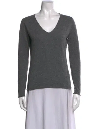 Pre-owned Neiman Marcus Cashmere V-neck Sweater In Gray