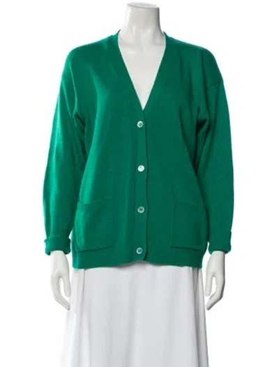 Pre-owned Neiman Marcus Cashmere V-neck Sweater In Green