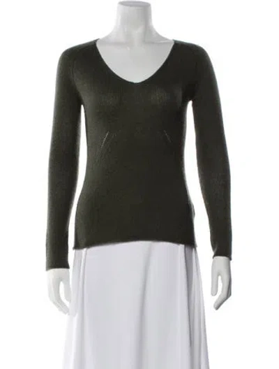 Pre-owned Neiman Marcus Cashmere V-neck Sweater In Green