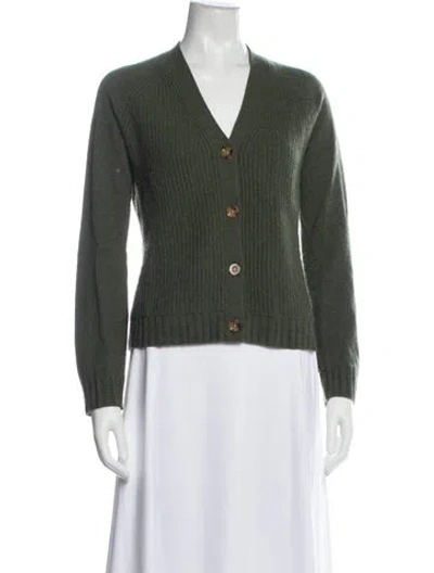 Pre-owned Neiman Marcus Cashmere V-neck Sweater In Green