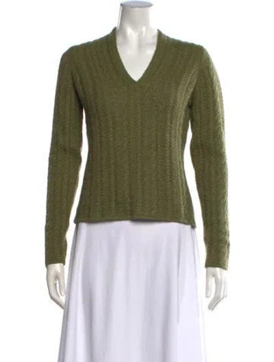 Pre-owned Neiman Marcus Cashmere V-neck Sweater In Green