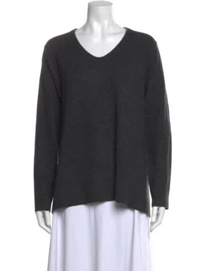 Pre-owned Neiman Marcus Cashmere V-neck Sweater In Grey