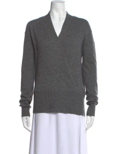 Pre-owned Neiman Marcus Cashmere V-neck Sweater In Grey