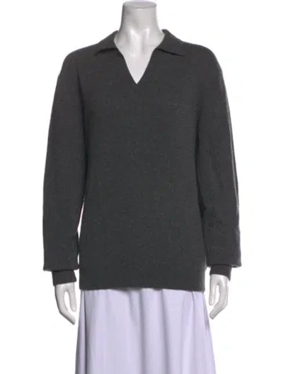 Pre-owned Neiman Marcus Cashmere V-neck Sweater In Grey