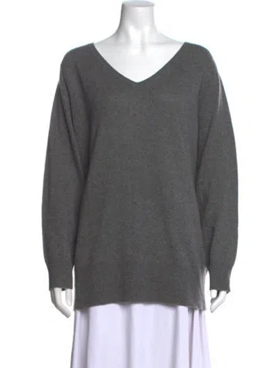 Pre-owned Neiman Marcus Cashmere V-neck Sweater In Grey