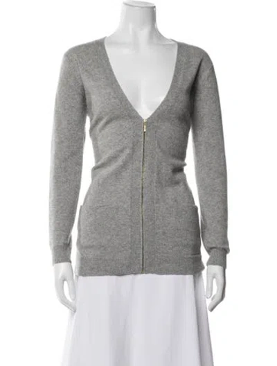 Pre-owned Neiman Marcus Cashmere V-neck Sweater In Grey