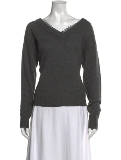 Pre-owned Neiman Marcus Cashmere V-neck Sweater In Grey