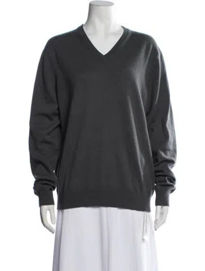 Pre-owned Neiman Marcus Cashmere V-neck Sweater In Grey