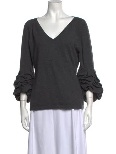 Pre-owned Neiman Marcus Cashmere V-neck Sweater In Grey