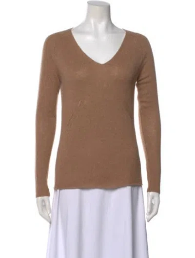 Pre-owned Neiman Marcus Cashmere V-neck Sweater In Neutral