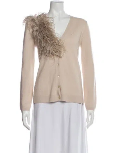 Pre-owned Neiman Marcus Cashmere V-neck Sweater In Neutral