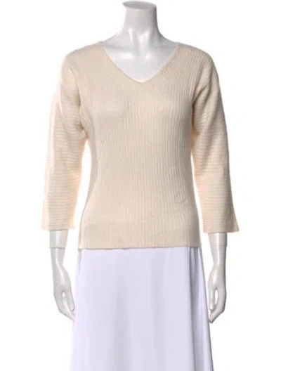 Pre-owned Neiman Marcus Cashmere V-neck Sweater In Neutral