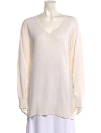Pre-owned Neiman Marcus Cashmere V-neck Sweater In Neutral