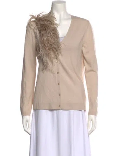 Pre-owned Neiman Marcus Cashmere V-neck Sweater In Neutral