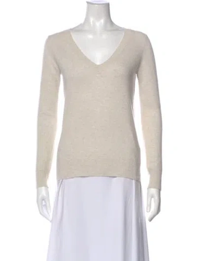 Pre-owned Neiman Marcus Cashmere V-neck Sweater In Neutral