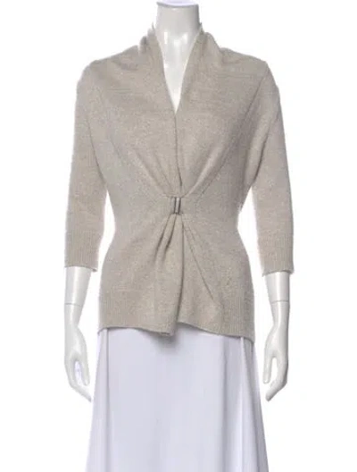 Pre-owned Neiman Marcus Cashmere V-neck Sweater In Neutral