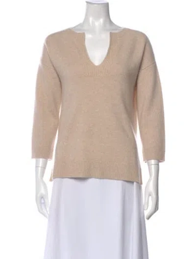 Pre-owned Neiman Marcus Cashmere V-neck Sweater In Neutral