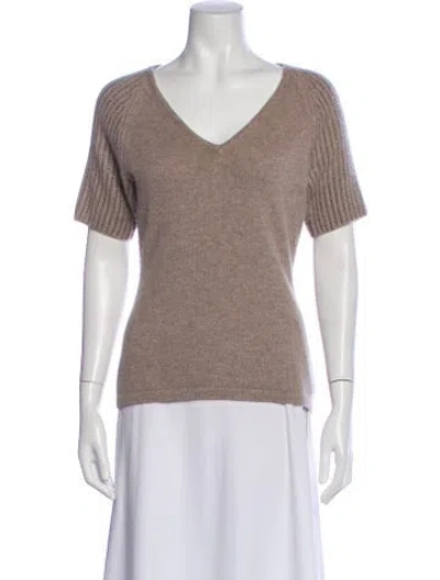 Pre-owned Neiman Marcus Cashmere V-neck Sweater In Neutral