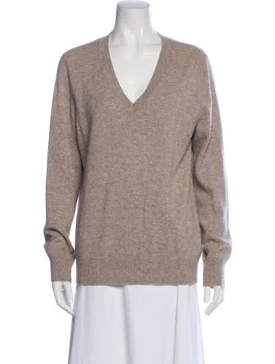 Pre-owned Neiman Marcus Cashmere V-neck Sweater In Neutral