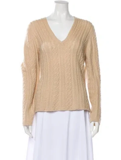 Pre-owned Neiman Marcus Cashmere V-neck Sweater In Neutral