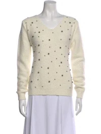 Pre-owned Neiman Marcus Cashmere V-neck Sweater In Neutral