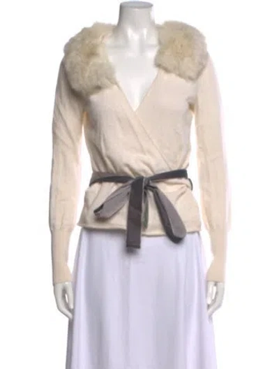 Pre-owned Neiman Marcus Cashmere V-neck Sweater In Neutral