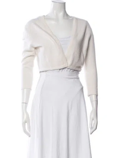 Pre-owned Neiman Marcus Cashmere V-neck Sweater In Neutral