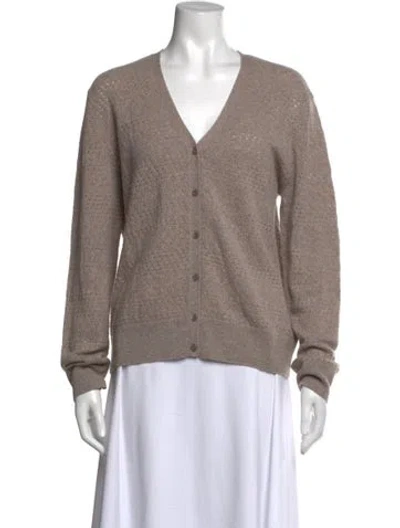 Pre-owned Neiman Marcus Cashmere V-neck Sweater In Neutrals