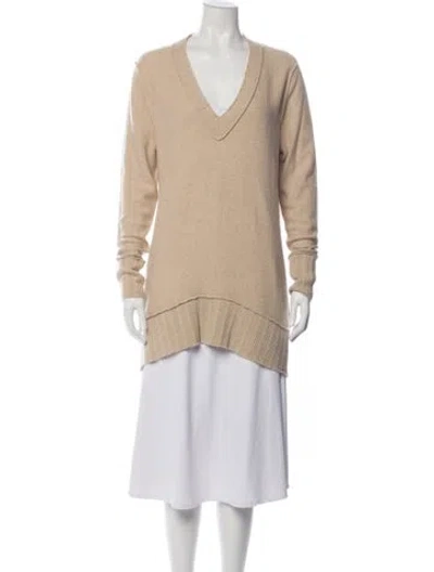 Pre-owned Neiman Marcus Cashmere V-neck Sweater In Neutrals