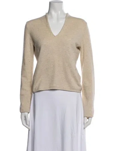 Pre-owned Neiman Marcus Cashmere V-neck Sweater In Neutrals