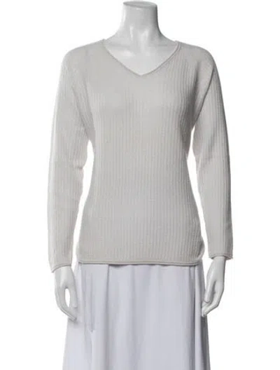 Pre-owned Neiman Marcus Cashmere V-neck Sweater In Neutrals