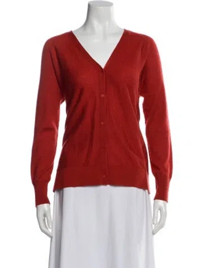 Pre-owned Neiman Marcus Cashmere V-neck Sweater In Orange