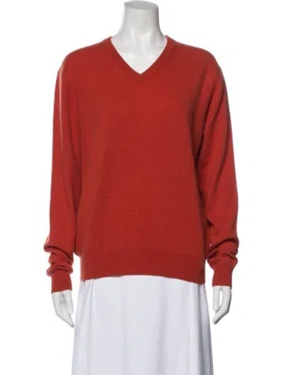 Pre-owned Neiman Marcus Cashmere V-neck Sweater In Orange