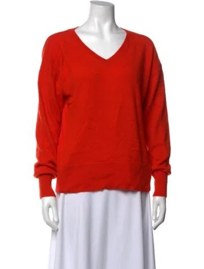Pre-owned Neiman Marcus Cashmere V-neck Sweater In Orange