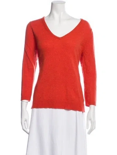 Pre-owned Neiman Marcus Cashmere V-neck Sweater In Orange