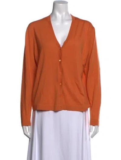 Pre-owned Neiman Marcus Cashmere V-neck Sweater In Orange