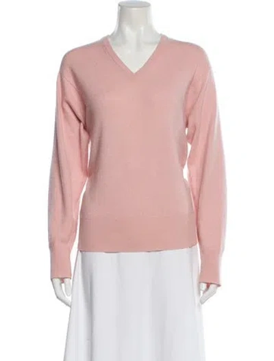 Pre-owned Neiman Marcus Cashmere V-neck Sweater In Pink